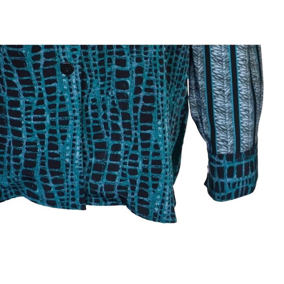 Koos of Course Top Womens Size S Wearable Art Button Up Blouse Teal Black Gray L - Picture 4 of 13